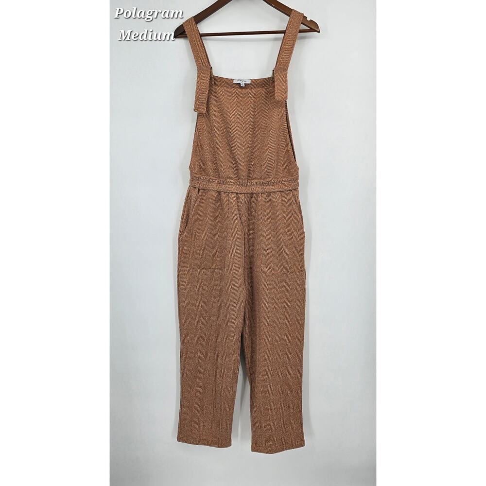 Polagram Herringbone Jumpsuit Medium Brown Adjustable Strap Wide Leg Romper‎